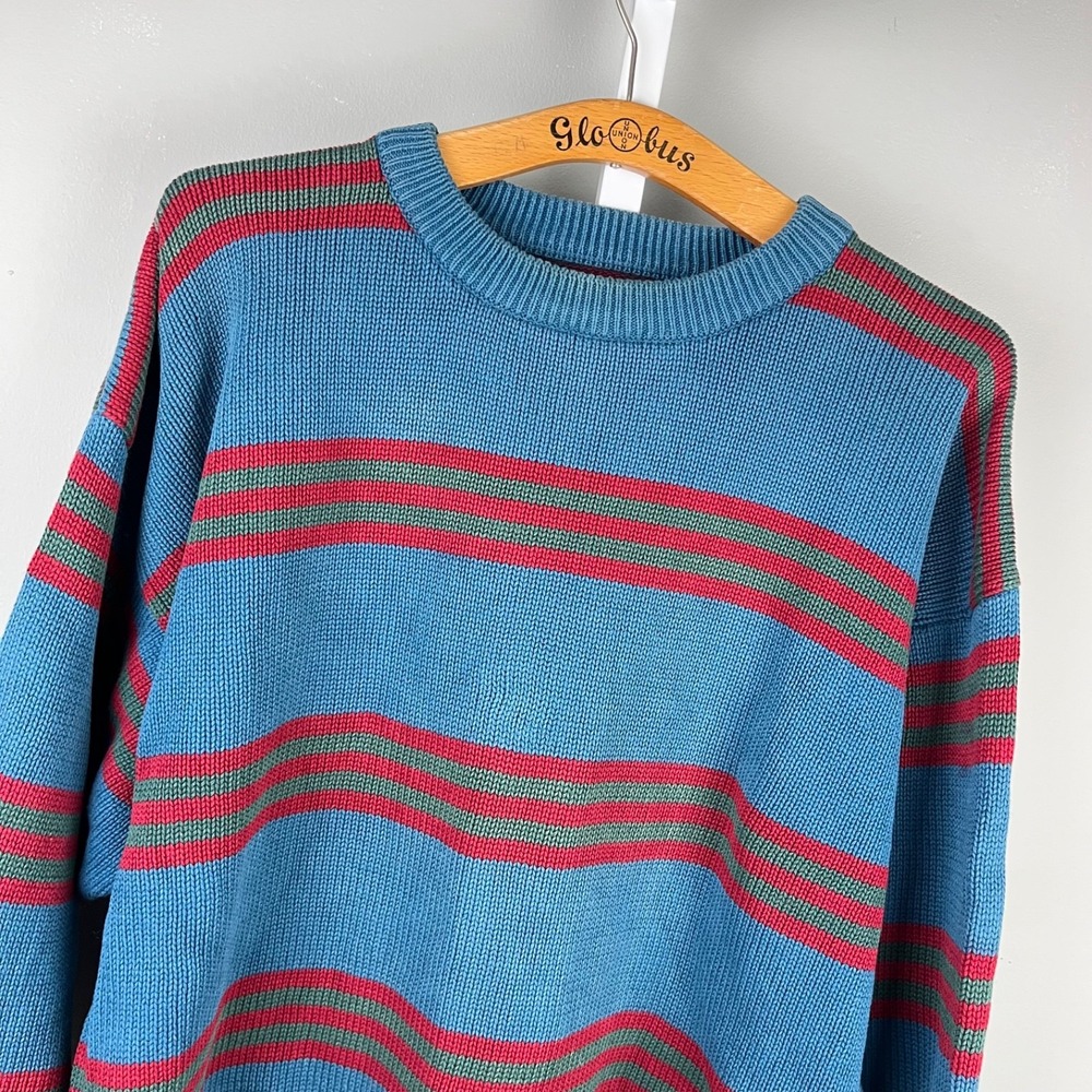 Eddie Bauer Crewneck Sweater Vintage Mens L Classic Stripe 90s Pullover Cotton